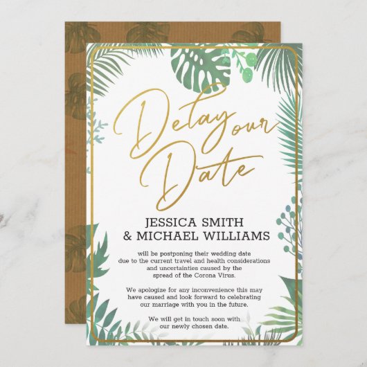 Grüne Coronavirus Verzögerung der Datumskarte Einladung (Vorne/Hinten)