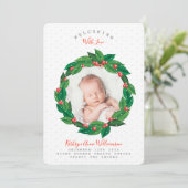 Grüne Cranberry Foliage Wreath Geburtserklärung Ankündigung (Stehend Vorderseite)