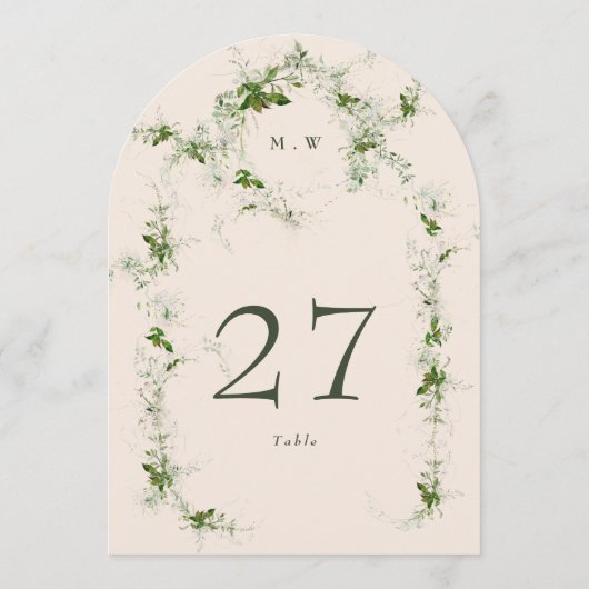 Grüne Creme Eukalyptus Wreath Arch Tischnummer (Rückseite)