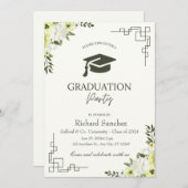 Grüne Creme Floral minimalistischer Abschluss Einladung (Vorne/Hinten)