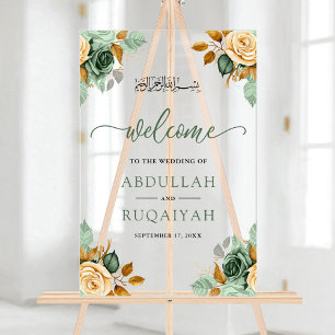 Grüne Creme Florale Muslimische Hochzeitsbegrüßung Acrylschild