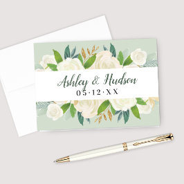 Grüne Creme Gold Blumengrün Hochzeitsmonogramm Dankeskarte