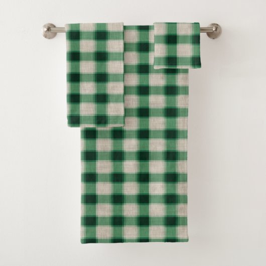 Grüne Creme Kariert Badhandtuch Set (Insitu)