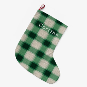 Grüne Creme Kariert Großer Weihnachtsstrumpf
