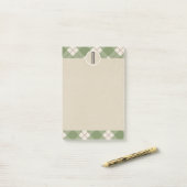 Grüne Creme Kariert Kraft Rustic Monogram Initial Post-it Klebezettel (Auf Schreibtisch)