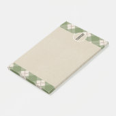 Grüne Creme Kariert Kraft Rustic Monogram Initial Post-it Klebezettel (angewinkelt)