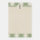 Grüne Creme Kariert Kraft Rustic Monogram Initial Post-it Klebezettel (Vorderseite)
