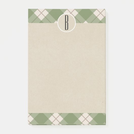 Grüne Creme Kariert Kraft Rustic Monogram Initial Post-it Klebezettel (Vorderseite)
