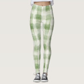 Grüne Creme Kariert Leggings (Vorderseite)