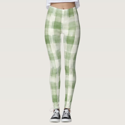 Grüne Creme Kariert Leggings (Vorderseite)