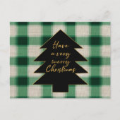 Grüne Creme Karierter Weihnachtsbaum Feiertagspostkarte (Vorderseite)