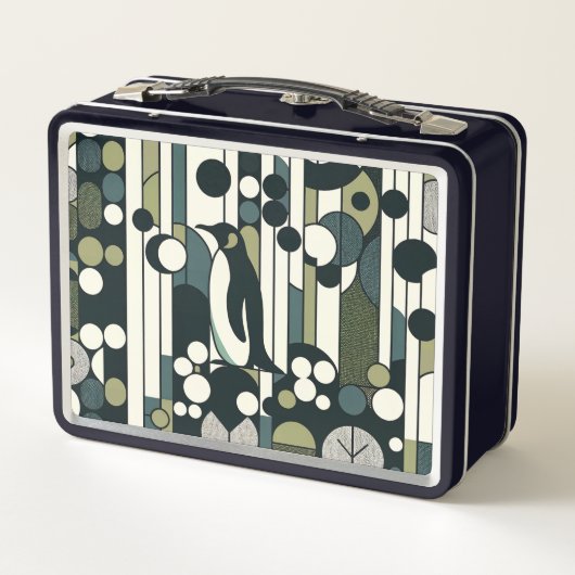 Grüne Creme Pinguin in der Geometrie verloren Metall Brotdose (Rückseite)