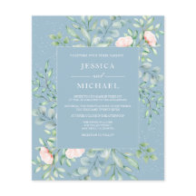 Grüne Creme Rose Dusty Blue Wedding Einladung