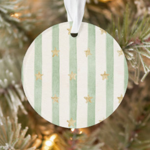 Grüne Creme Streifen Gold Sterne Weihnachtsbäume Ornament