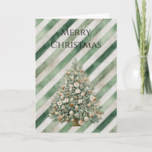 Grüne Creme Streifen Weihnachtsbaum Karte (Vorderseite)