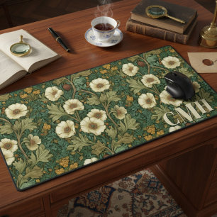 Grüne Creme Vintage William Morris Florales Monogr Schreibtischunterlage