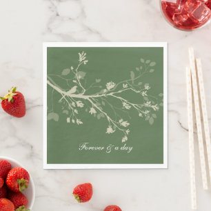 Grüne Creme-Vogel-Zweig-Blumen-Hochzeit Serviette