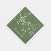 Grüne Creme-Vogel-Zweig-Blumen-Hochzeit Serviette (Ecke)