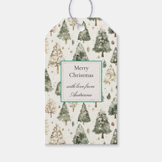 Grüne Creme Weihnachtsbäume Geschenkanhänger (Vorderseite)