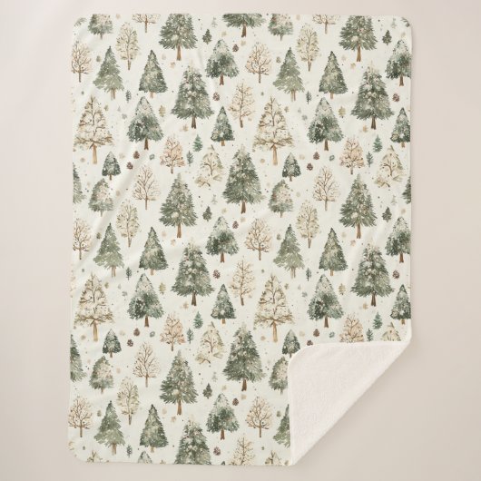 Grüne Creme Weihnachtsbäume Sherpadecke (Vorderseite)