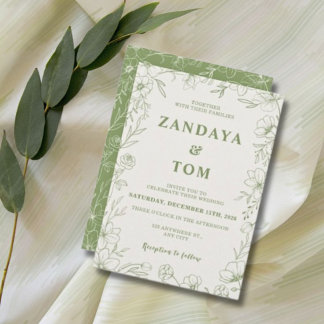 Grüne & cremefarbene Blumen-Hochzeitseinladung mit Einladung