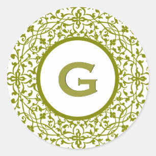 Grüne Curlicolle E Monogram oder jeder Buchstabe Runder Aufkleber