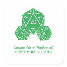 Grüne D20-Würfel für Hochzeitskleber