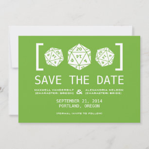 Grüne D20-Würfel-Spiele-Save-the-Date-Einladung Save The Date