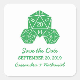 Grüne D20-Würze-Save the Date-Aufkleber Quadratischer Aufkleber
