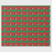 Grüne Dackel mit einem Weihnachtshut Geschenkpapier (Flach)