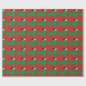 Grüne Dackel mit einem Weihnachtshut Geschenkpapier (Flach)