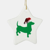 Grüne Dackel mit Weihnachtsmannmütze Keramik Ornament (Rechts)
