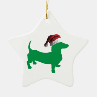 Grüne Dackel mit Weihnachtsmannmütze Keramik Ornament