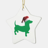 Grüne Dackel mit Weihnachtsmannmütze Keramik Ornament (Links)