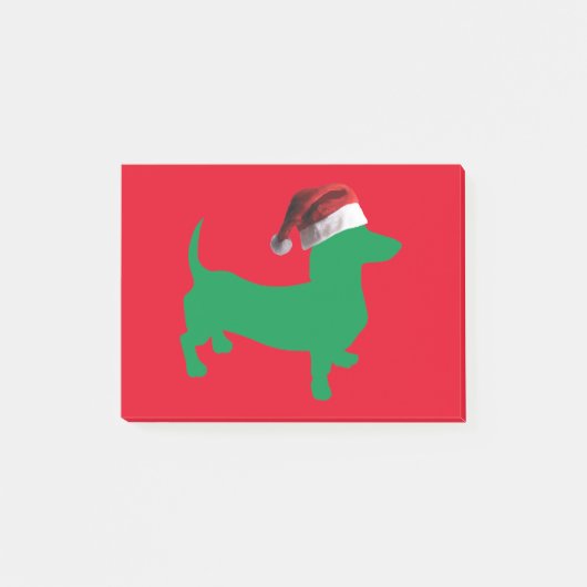 Grüne Dackel - Und-Santa-Hat Post-it Klebezettel (Vorderseite)