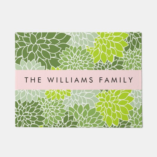 Grüne Dahlia-Blume, Blumenmuster, Ihr Name Fußmatte (Vorderseite)