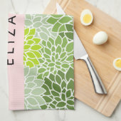 Grüne Dahlia-Blume, Blumenmuster, Ihr Name Geschirrtuch (Viertel Falte)