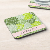 Grüne Dahlia-Blume, Blumenmuster, Ihr Name Getränkeuntersetzer (Linke Seite)