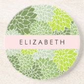 Grüne Dahlia-Blume, Blumenmuster, Ihr Name Getränkeuntersetzer (Vorne)
