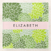 Grüne Dahlia-Blume, Blumenmuster, Ihr Name Glasuntersetzer (Vorderseite)