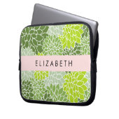 Grüne Dahlia-Blume, Blumenmuster, Ihr Name Laptopschutzhülle (Vorderseite Links)