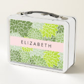 Grüne Dahlia-Blume, Blumenmuster, Ihr Name Metall Brotdose (Rückseite)