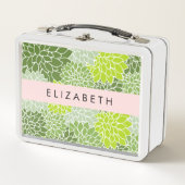 Grüne Dahlia-Blume, Blumenmuster, Ihr Name Metall Brotdose (Vorderseite)