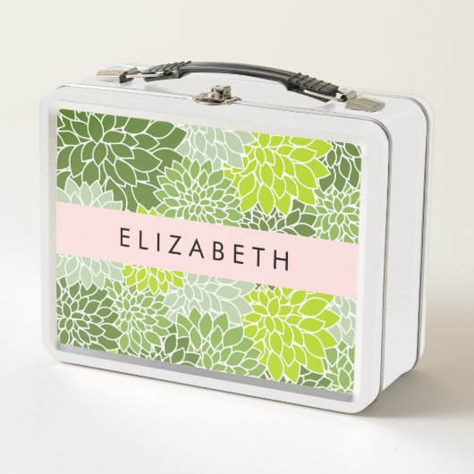 Grüne Dahlia-Blume, Blumenmuster, Ihr Name Metall Brotdose (Vorderseite)