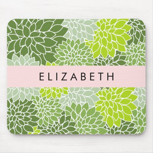 Grüne Dahlia-Blume, Blumenmuster, Ihr Name Mousepad (Vorne)