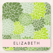 Grüne Dahlia-Blume, Blumenmuster, Ihr Name Rechteckiger Pappuntersetzer (Vorderseite)