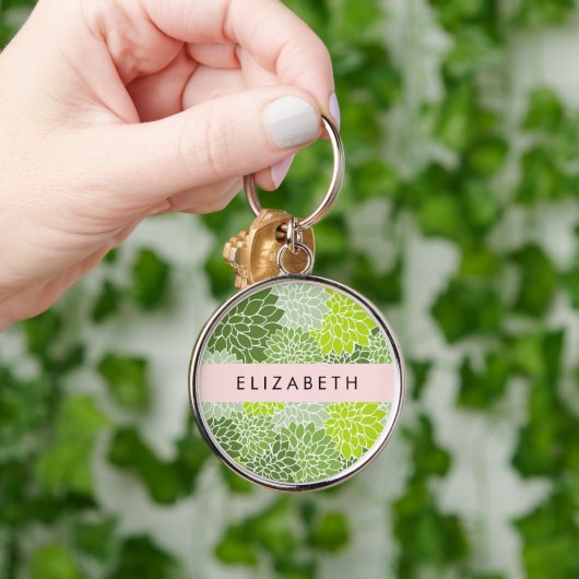 Grüne Dahlia-Blume, Blumenmuster, Ihr Name Schlüsselanhänger (Hand)