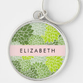 Grüne Dahlia-Blume, Blumenmuster, Ihr Name Schlüsselanhänger (Vorne)