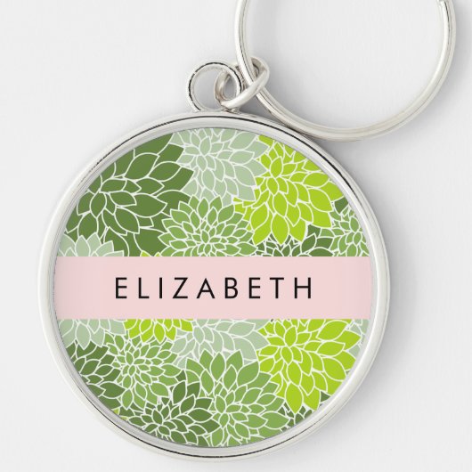 Grüne Dahlia-Blume, Blumenmuster, Ihr Name Schlüsselanhänger (Vorne)