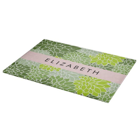 Grüne Dahlia-Blume, Blumenmuster, Ihr Name Schneidebrett (Ecke)
